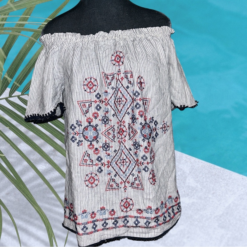 Knox Rose embroidered off the shoulder linen cotton blend Southwest boho vibe